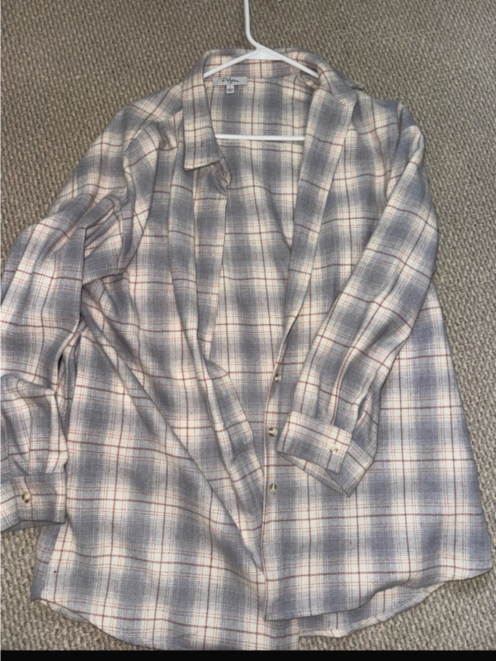 Polagram Women's Plaid Button-Down Shirt in Gray and Cream